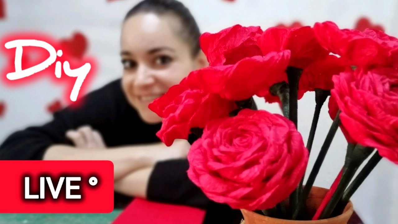 como hacer ROSAS de papel crepé para SAN VALENTÍN ❤️