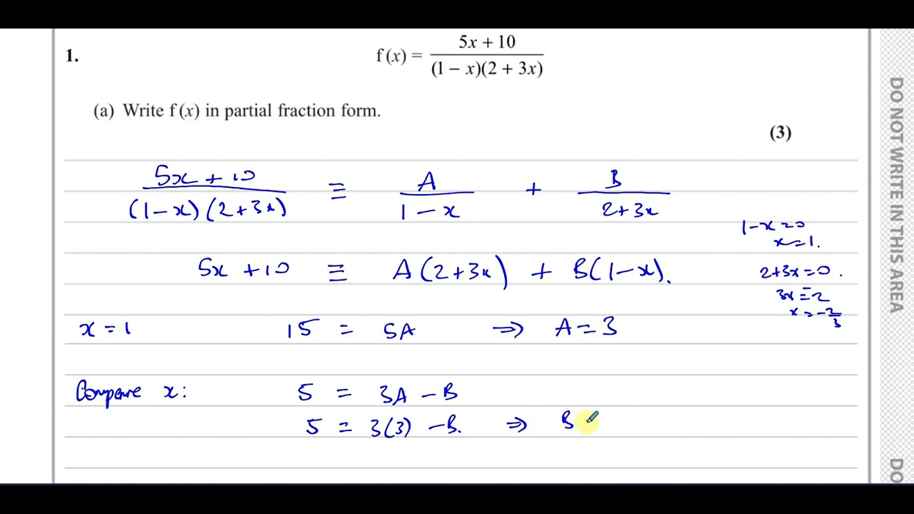 WMA14/01 (Edexcel) IAL P4 January 2023, Q1, Partial Fractions, Binomial Expansion