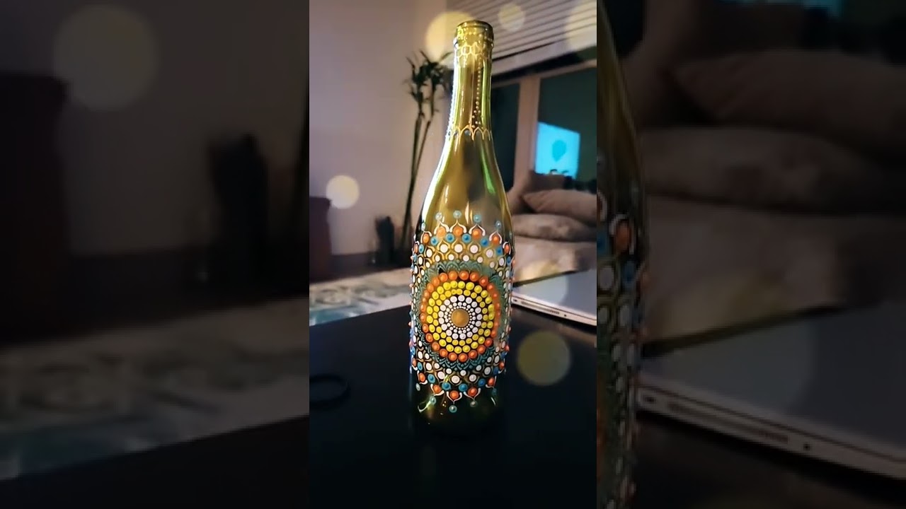 #Mandalay #mandala #mandalaart on Wine bottle,  #winebottleart #dotting Art on wine bottle #buynow