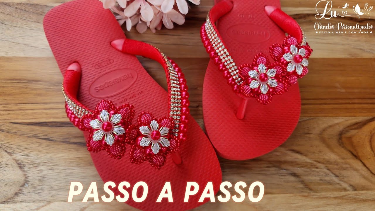 chinelo personalizado com perola/Aplicação da Flor /Aula 2#diy #chinelosbordados