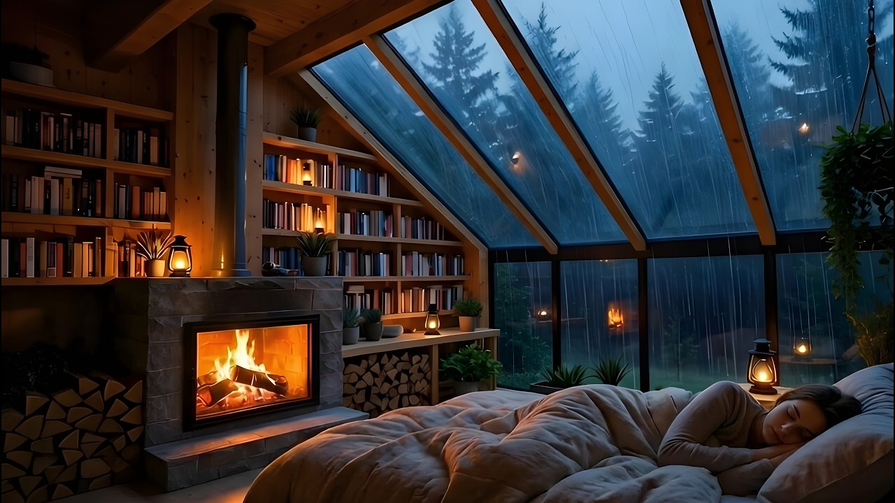 Rain on a Cozy Cabin at Night 🌙 3 Hours for Sleeping, Relaxing & Stress Relief