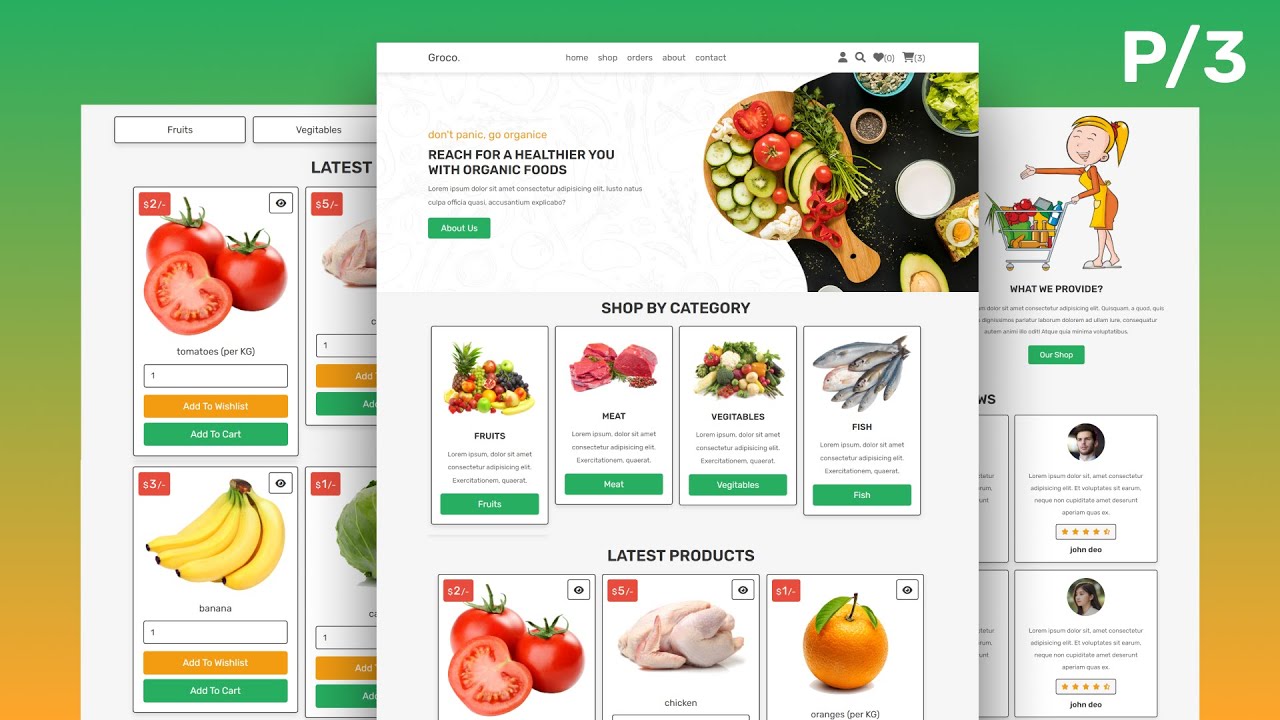 Complete Responsive Grocery Store Website Design - PHP PDO - Profile Update / Header / Footer