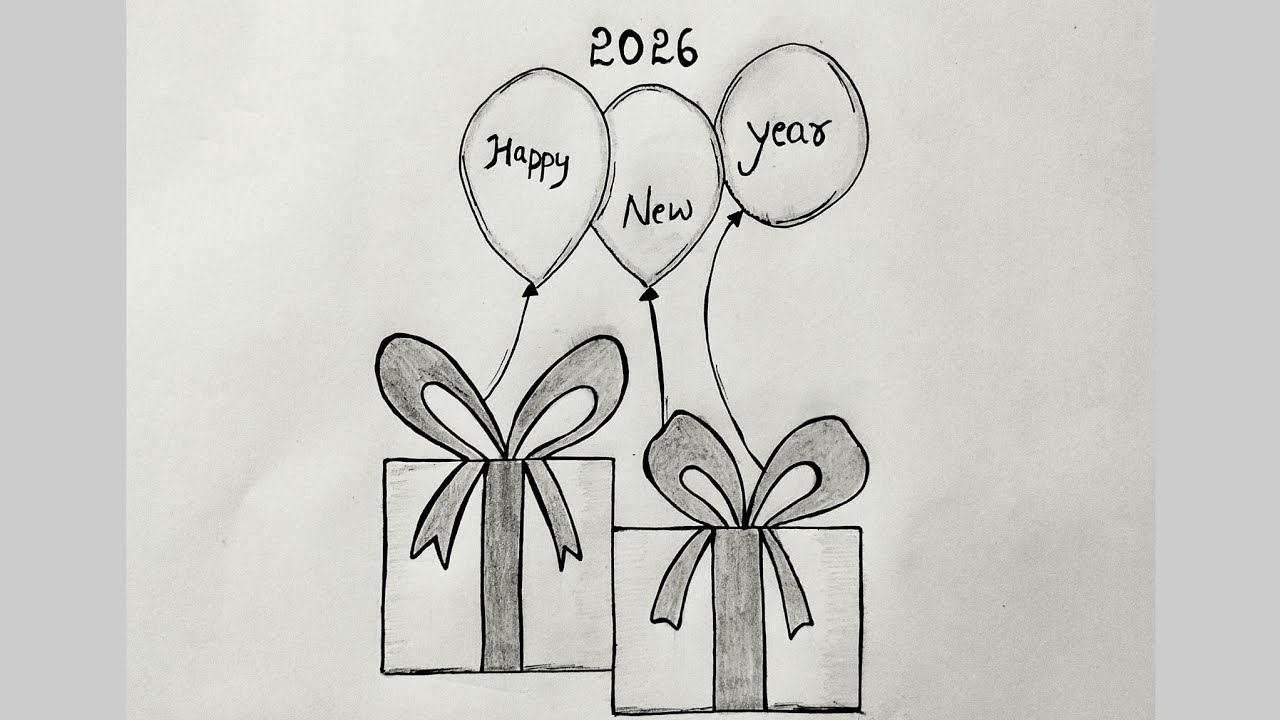 Happy New Year 2026 Drawing 😍🎈✨ #HappyNewYear2026 #NewYearDrawing #EasyDrawing #2026 