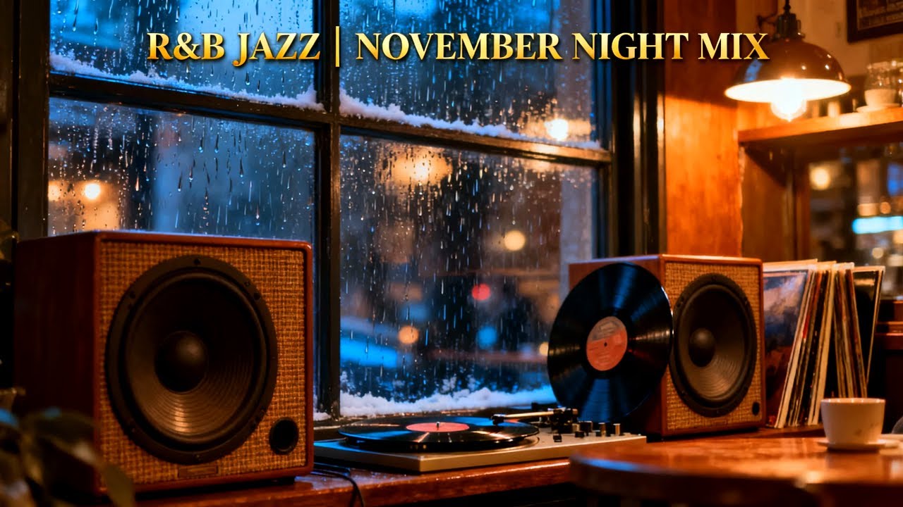 RnB Jazz for Warm November Night Concentration | Cozy Rainy Café Ambience for Deep Work