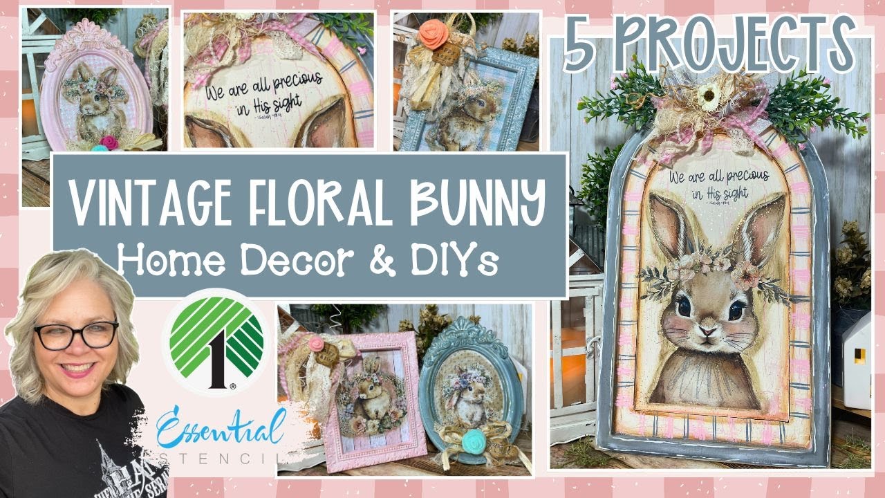 🐰🌸 Vintage Floral Bunnies Home Decor - 5 PROJECTs  Take Your Creating to a New Level using Transfers