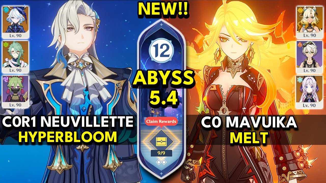 NEW Spiral Abyss 5.4 Floor 12 (9 Stars) C0R1 NEUVILLETTE & C0 MAVUIKA - Genshin Impact 5.4