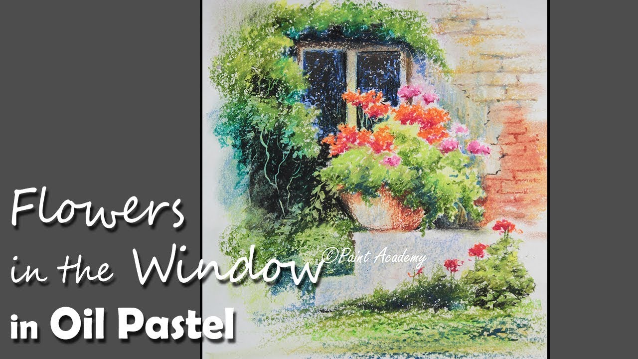 Flowers in the Window painting in Oil Pastel | step by step