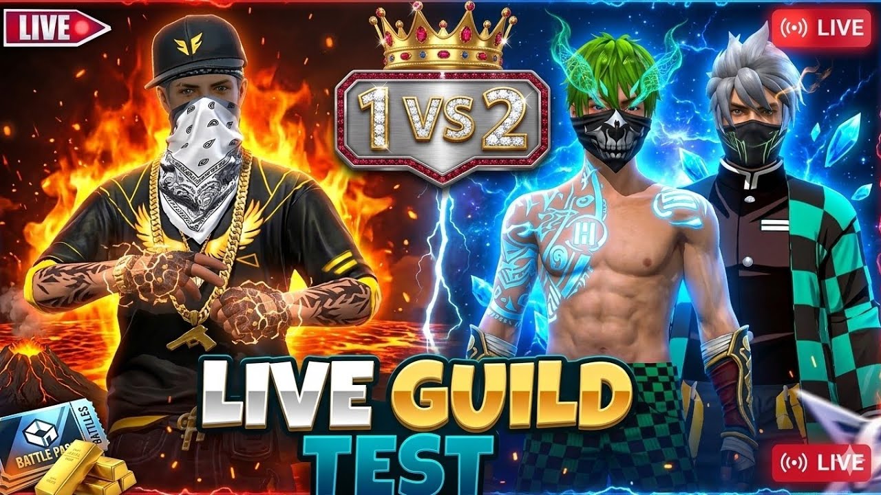 FF LIVE TOP 1 GUILD TEST 1VS2 | ROAD TO 3K ON LIVE | LIVE GUILD TESTING#ffli #freefireliveguildtest