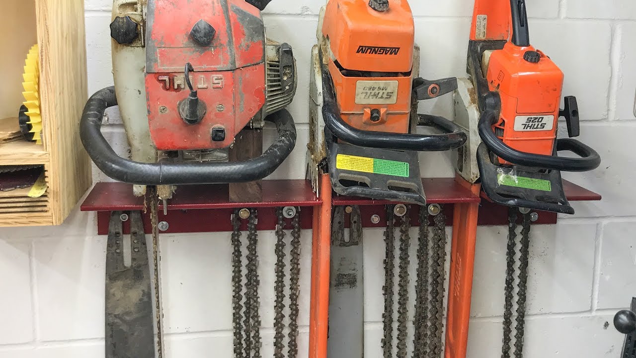 Wall-Hanging Chainsaw Rack