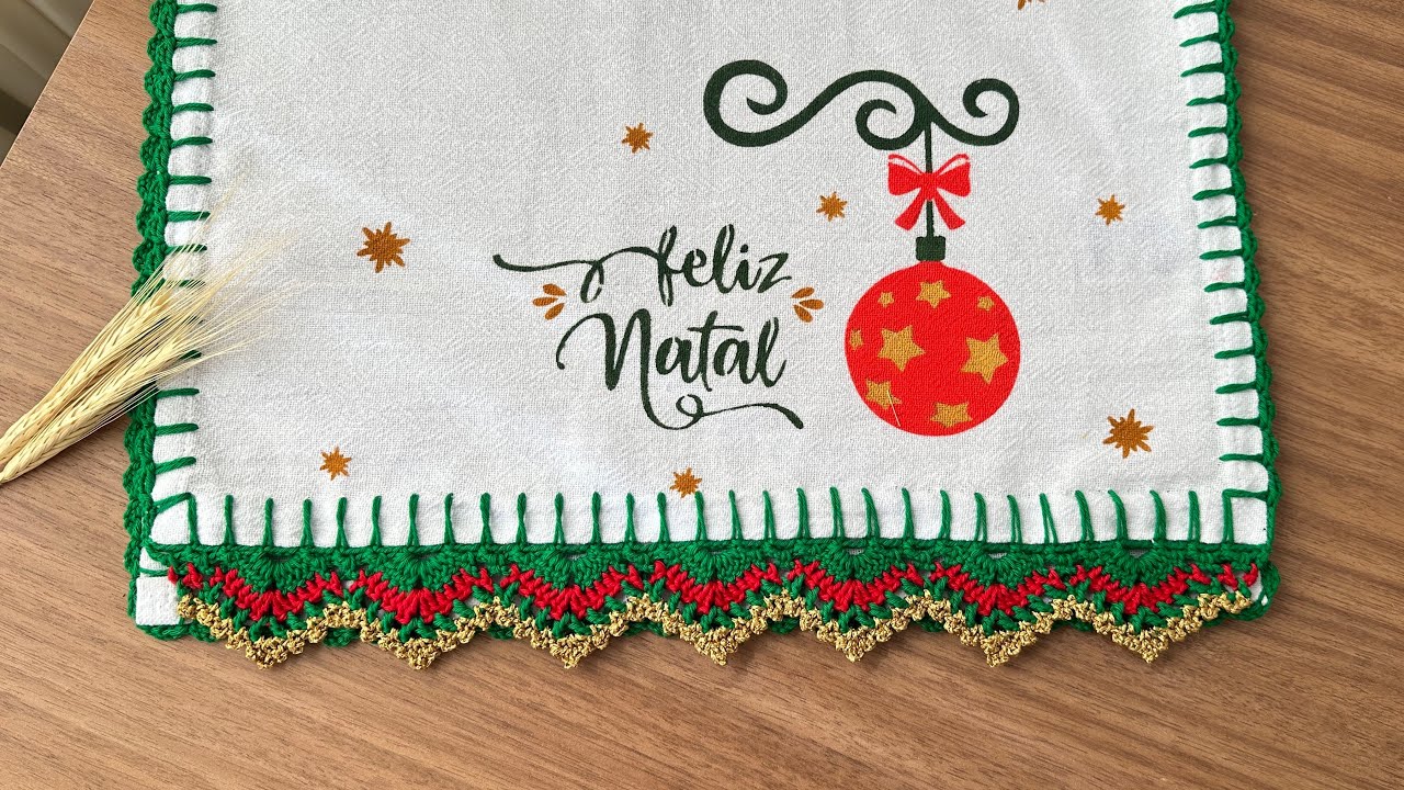 BARRADO EM CROCHÊ N10 - Um lindo Barradinho em crochê para pano de prato com tema de natal. 