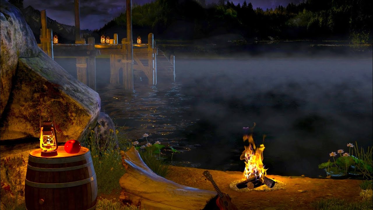 Magical time by the lake with relaxing bonfire sounds ✨