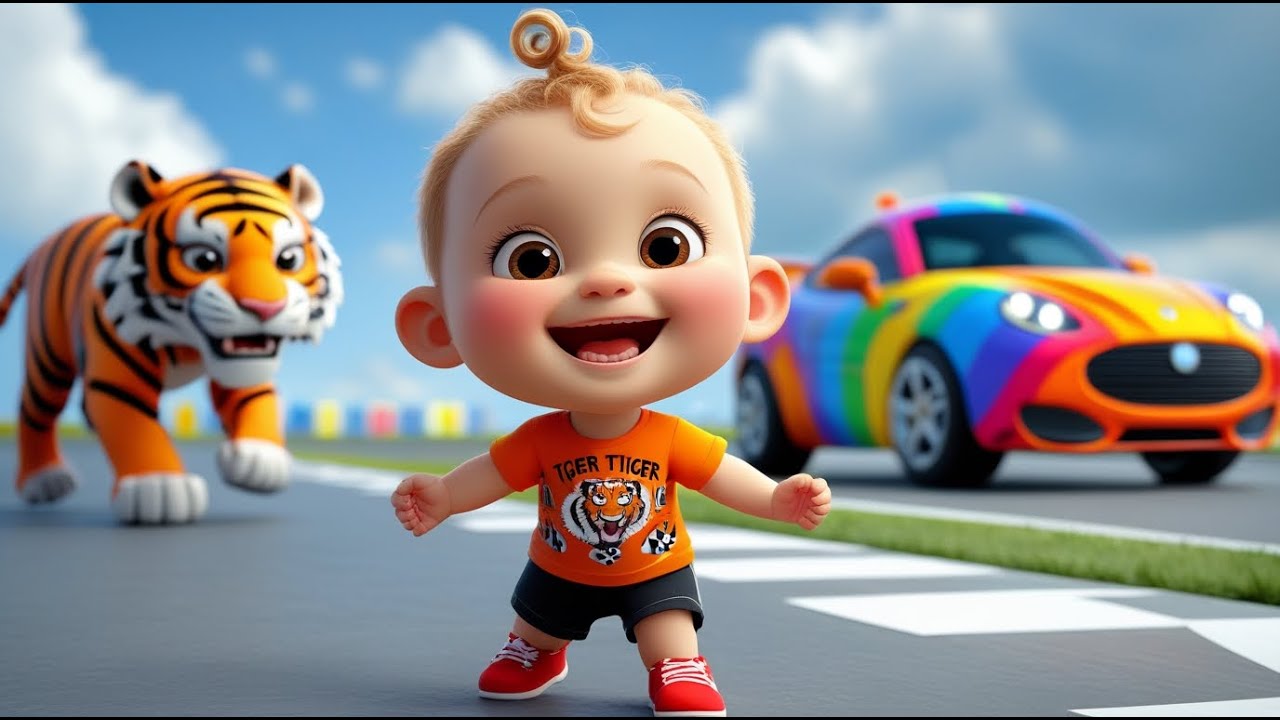 Tiger Zooms in Racing Car | Fast Kids Song | Playful Adventure Rhyme