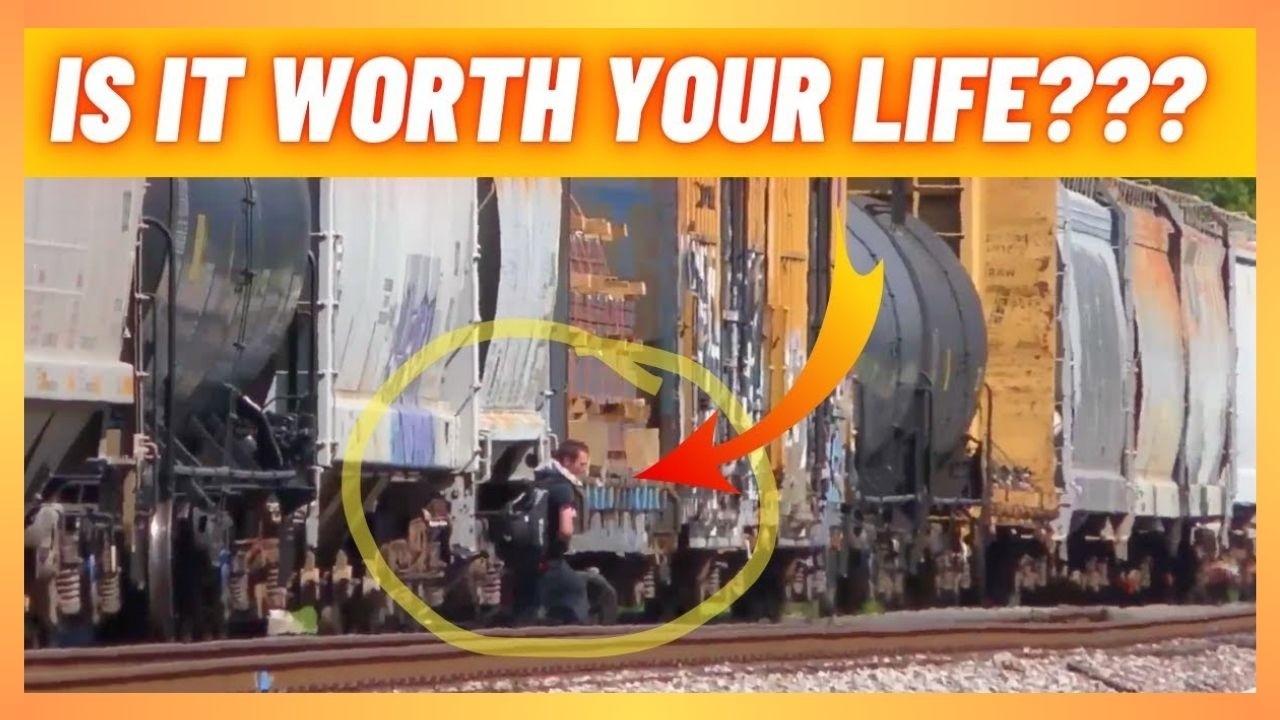 A guy is tired of waiting for train and decide to go under it just as the train starts to move...