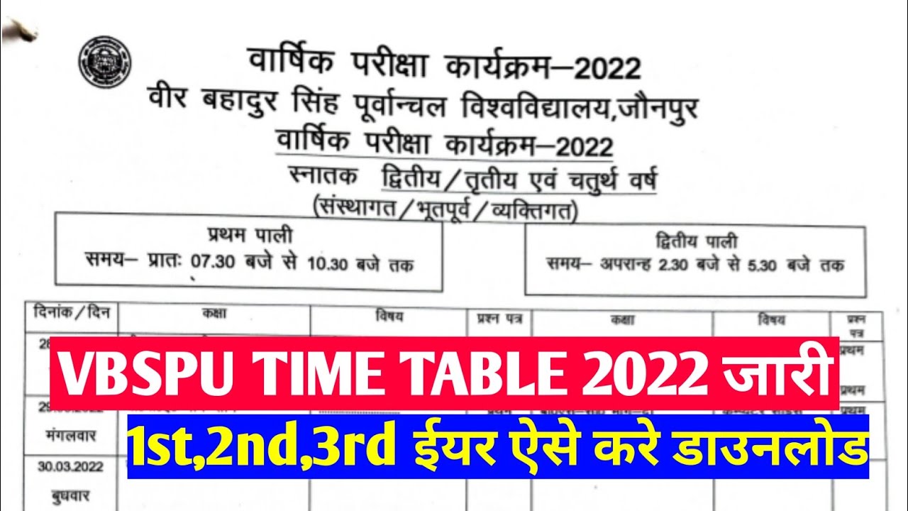 Vbspu Time Table 2022|Vbspu Ba Time Table|Vbspu Time Table Kaise Download karen|Vbspu Ka Time Table