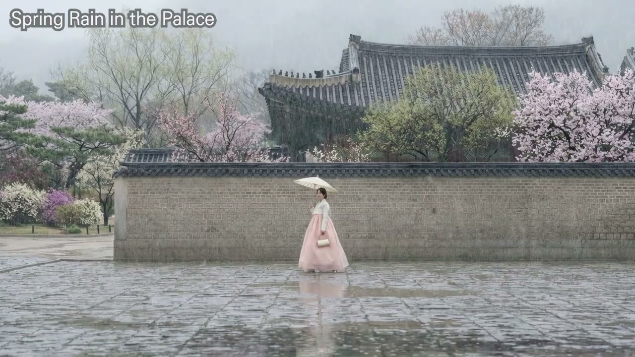 [8 Hours] Spring Rain in a Traditional Korean Palace 🌸 Secret Garden ASMR for Sleep & Study