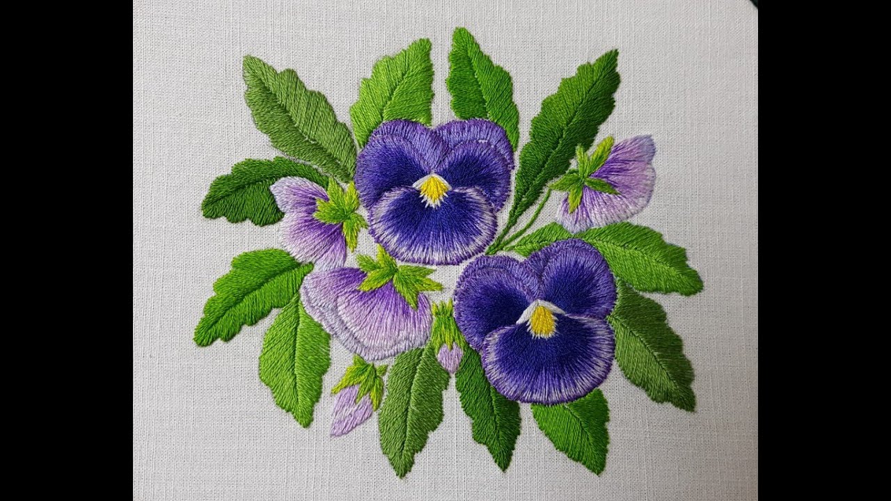 팬지꽃 자수 Pansy flower embroidery