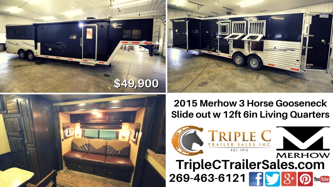 2015 Merhow 3 Horse Gooseneck Slide out w 12ft 6in Living Quarters
