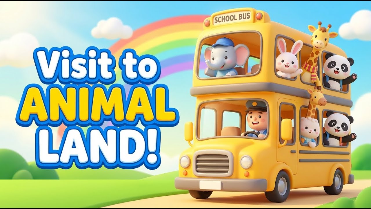 Wheels on the bus | Visit To Animal Land  | Fun Animal Nursery Rhyme for Kids | Sing Along & Learn