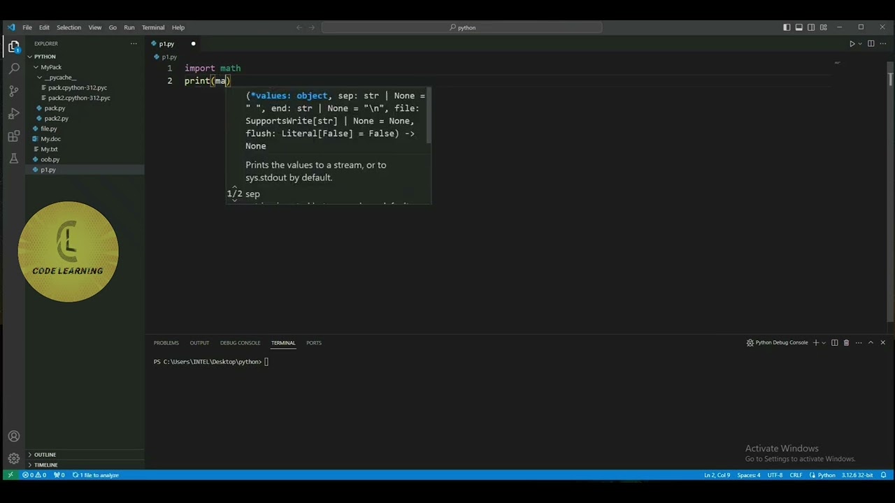 Python | importing math package 'atan2()' | CodeLearning