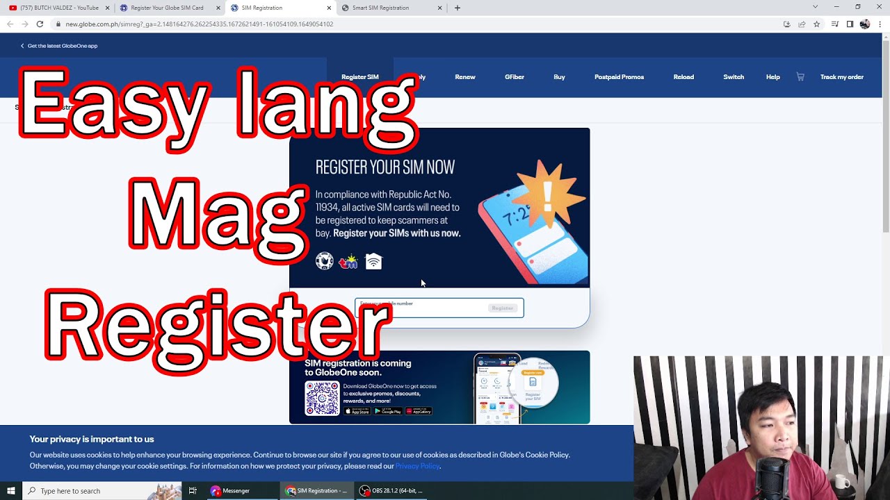 Easy Sim Registration sa Globe and TM prepaid sa PC and laptop and Cellphone