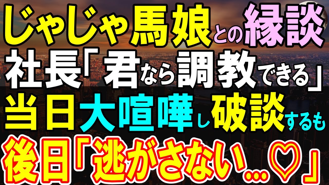 【感動する話】社長「ウチのじゃじゃ馬娘と結婚してくれ」取引先の社長から思いがけない見合いの打診。当日、大喧嘩で破談になったが、後日仕事場に行くと、「逃さないからね」「え？」【いい話・泣ける話・朗読】