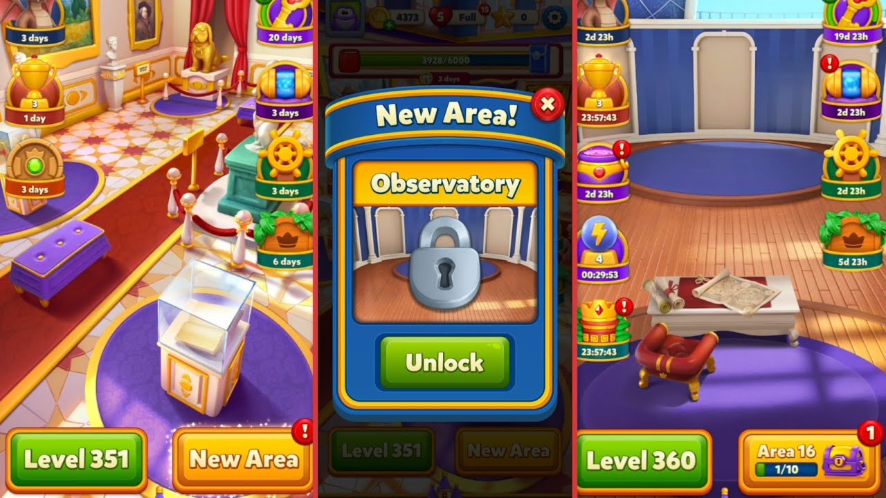 Royal Match Level 351 To 360 New Area Unlocked Area 16 Observatory 