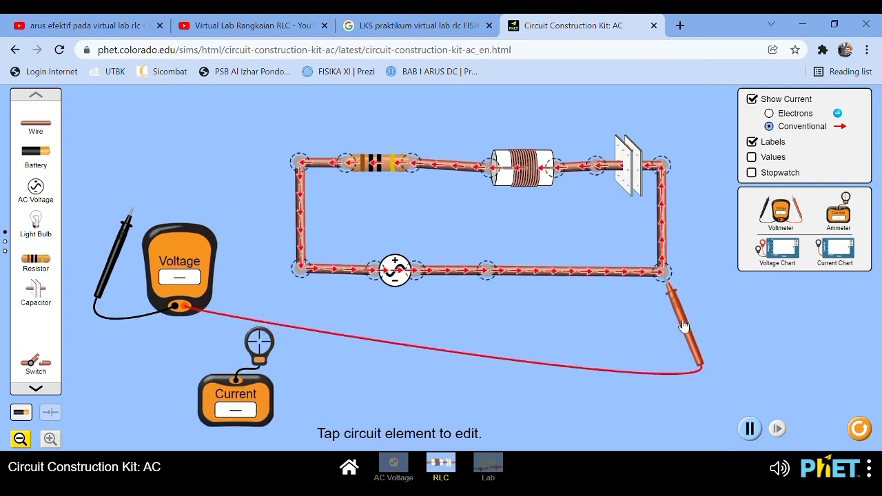 Praktik RLC SERI PADA ARUS AC media virtual lab PHET