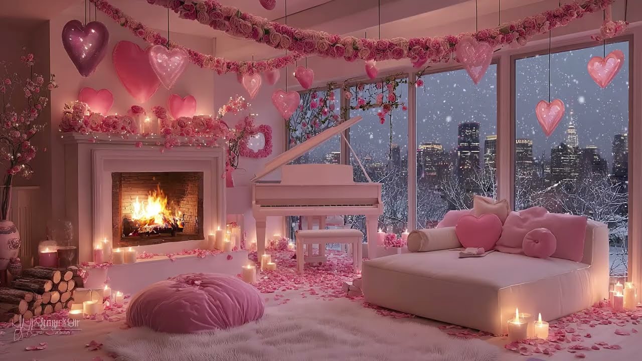 Cozy Night Living Room 🌺 Soft Piano Music & Fireplace Sounds for Relaxation, stress, Inner Peace