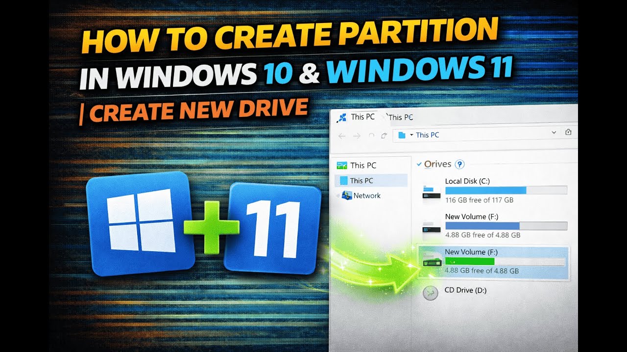 How To Create Partition  In Windows 10 and 11 (Very Simple) In 2026