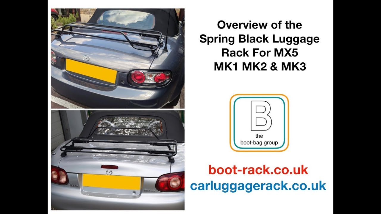 Overview of the spring black boot rack for Mazda MX5 MK1 MK2 & MK3 £159.95 / $209 / 175€