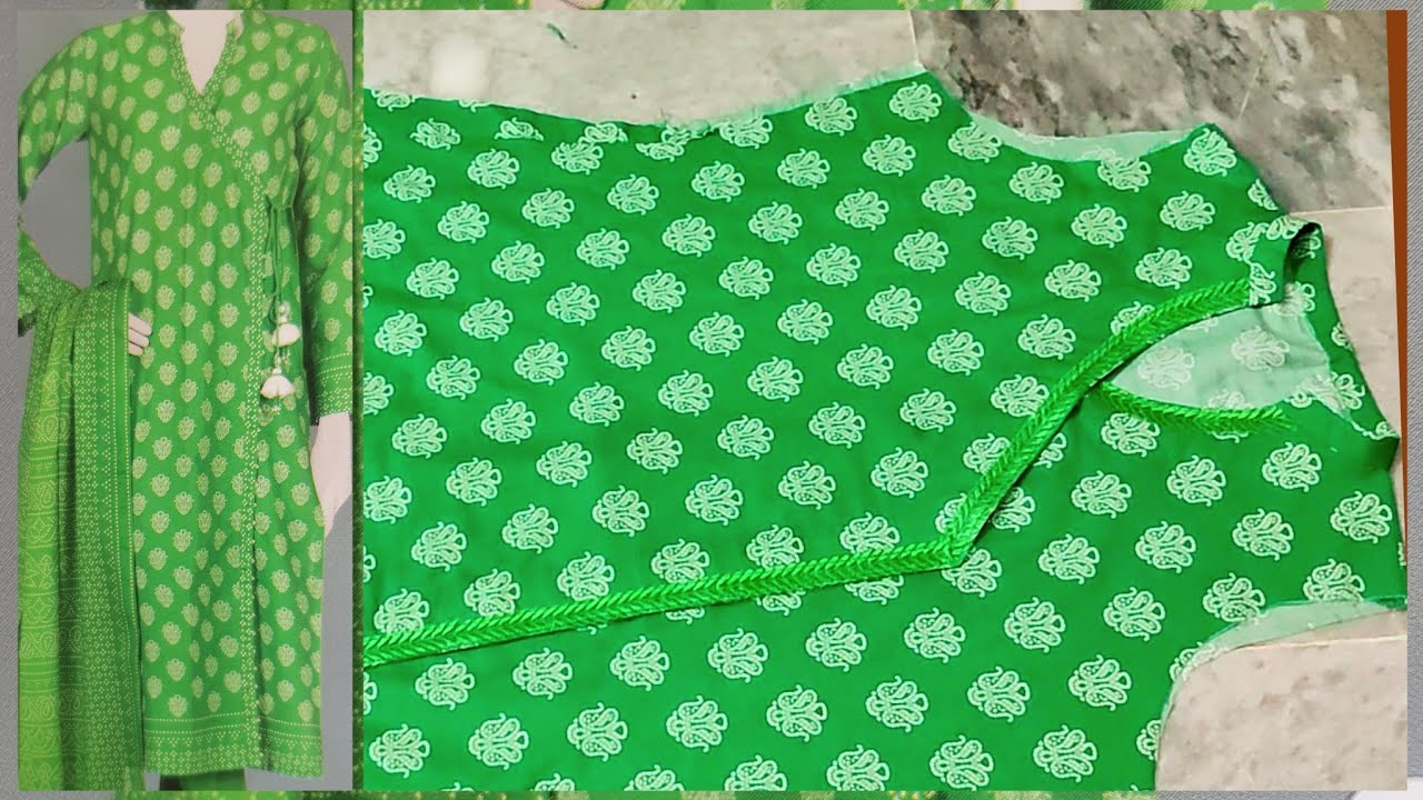 Ban collar Angrakha Neck kurti cutting and stitching.