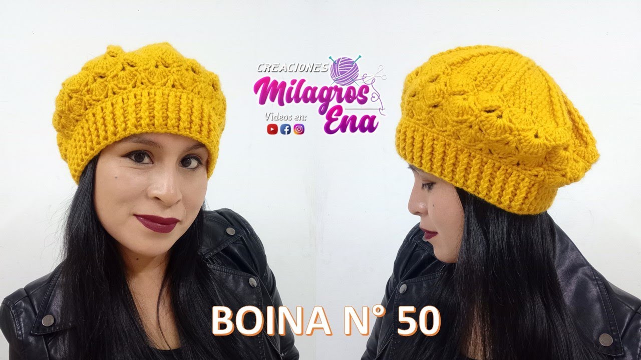 Como tejer la Boina N° 50 a crochet en punto ABANICOS paso a  paso para bebes, niñas y damas/ TALLAS