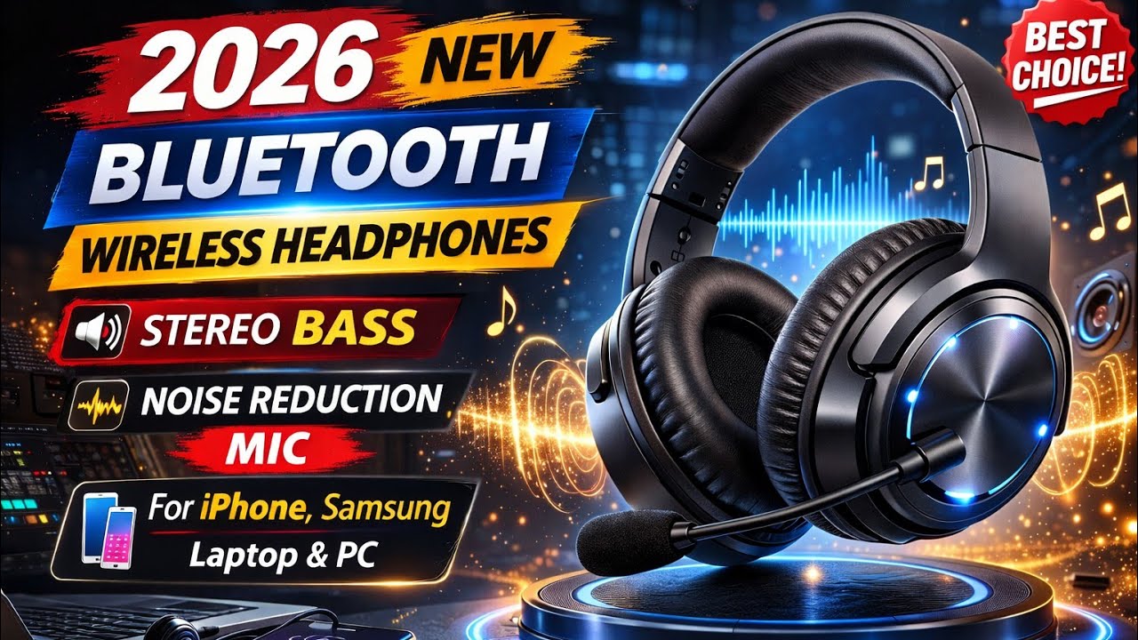 2026 New Bluetooth Wireless Headphones  Stereo Bass Noise Reduction Mic  Best Earphones.