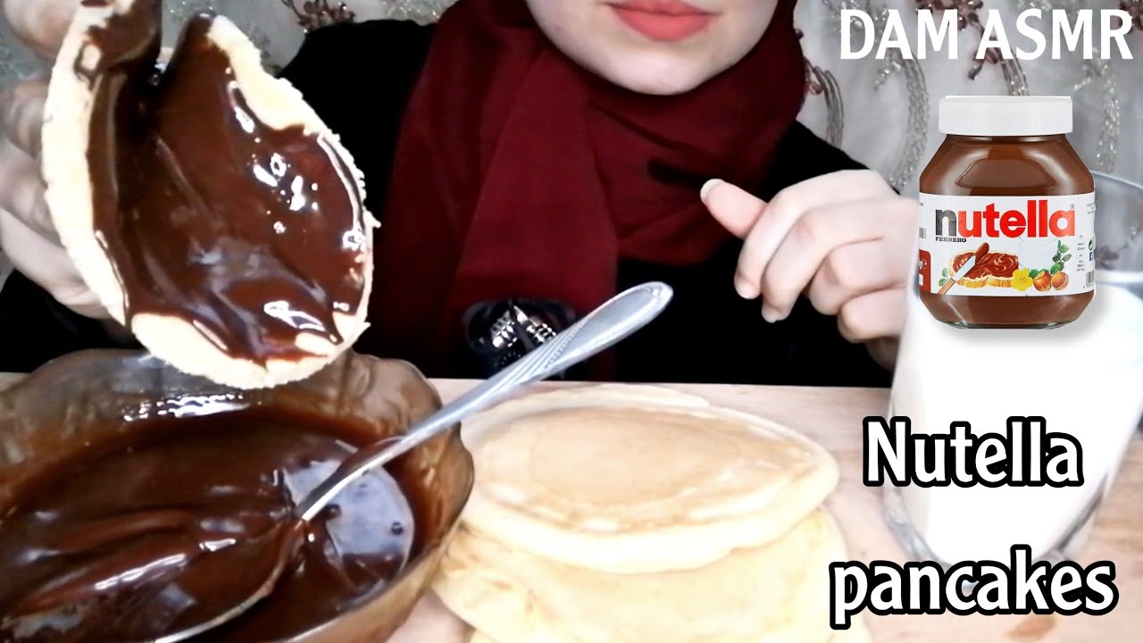 ASMR NUTELLA & PANCAKES WITH MILK CHEWY&SOFT EATING SOUNDS🍫 누텔라와 수제 팬케이크와 우유 MUKBANG