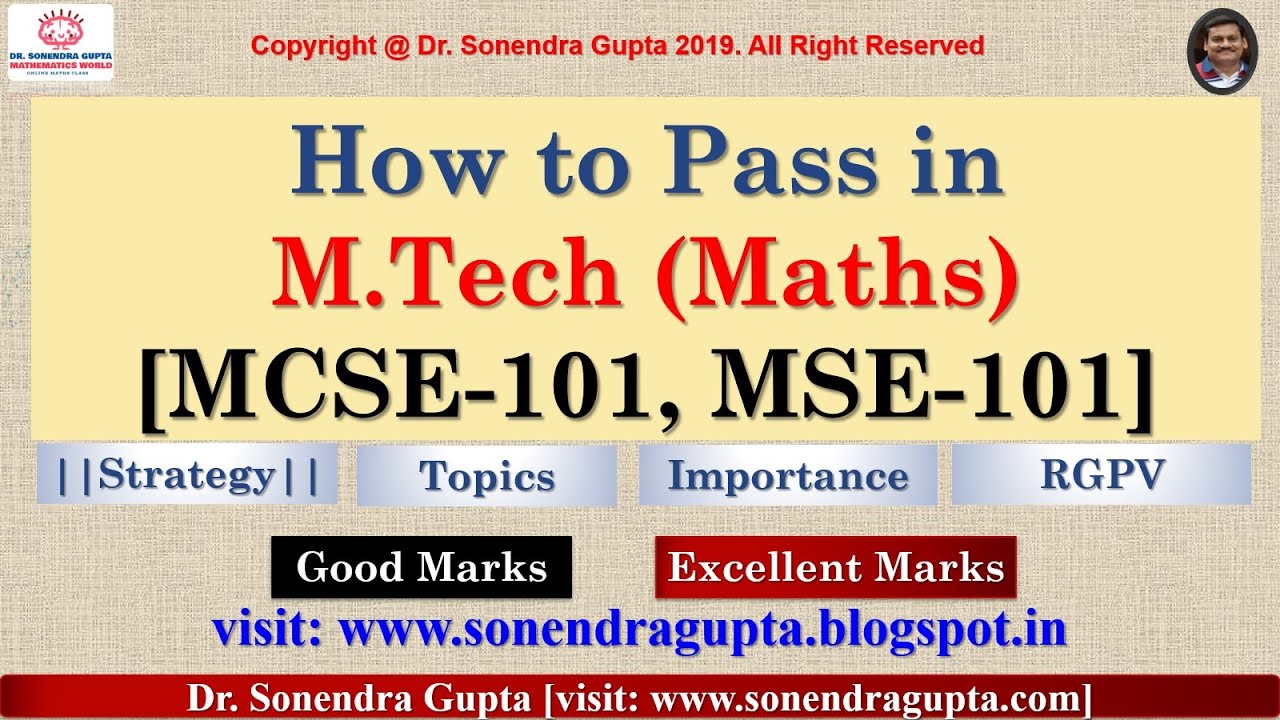 ||How to Pass in M.Tech Maths||By Dr. Sonendra Gupta||RGPV||