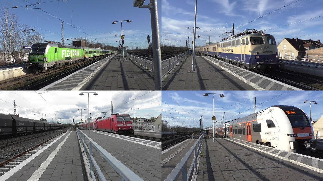 Bahnverkehr in Rheda-Wiedenbrück mit Flixtrain, Sonderzug, ICE2, Br 146.3+Dostos, Br462 & Güterzügen
