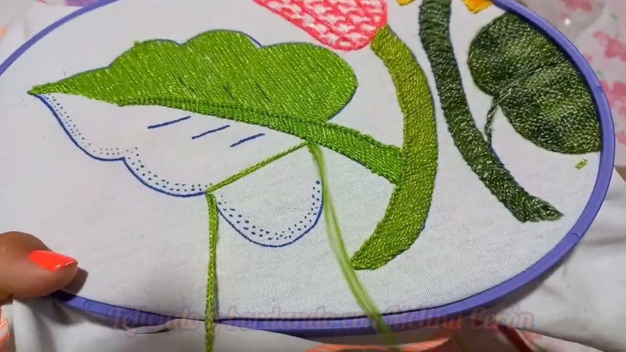 Cómo bordar Hoja de alcatraz/Tejiendo y bordando con Melina Cerón/Hand embroidery
