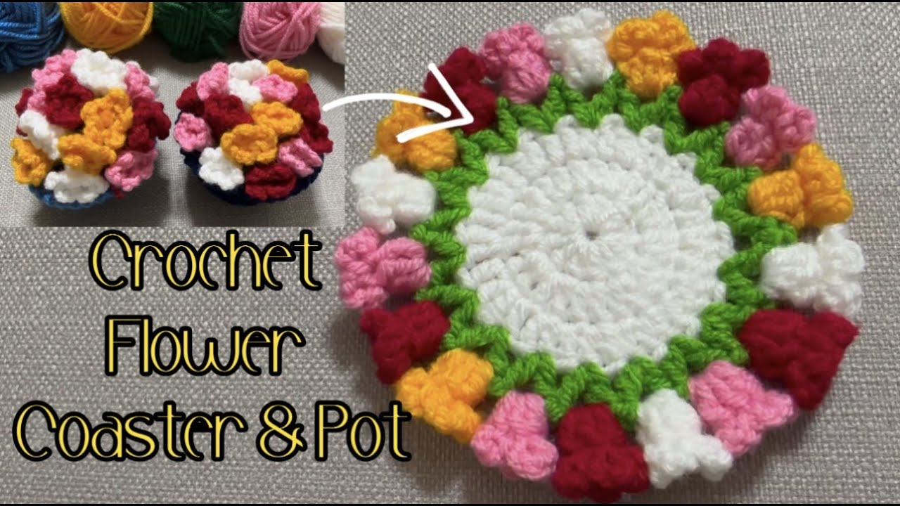 Crochet Flower Coaster & Pot/ Super Easy/ #crochet #crochettutorial #JINzCrochet
