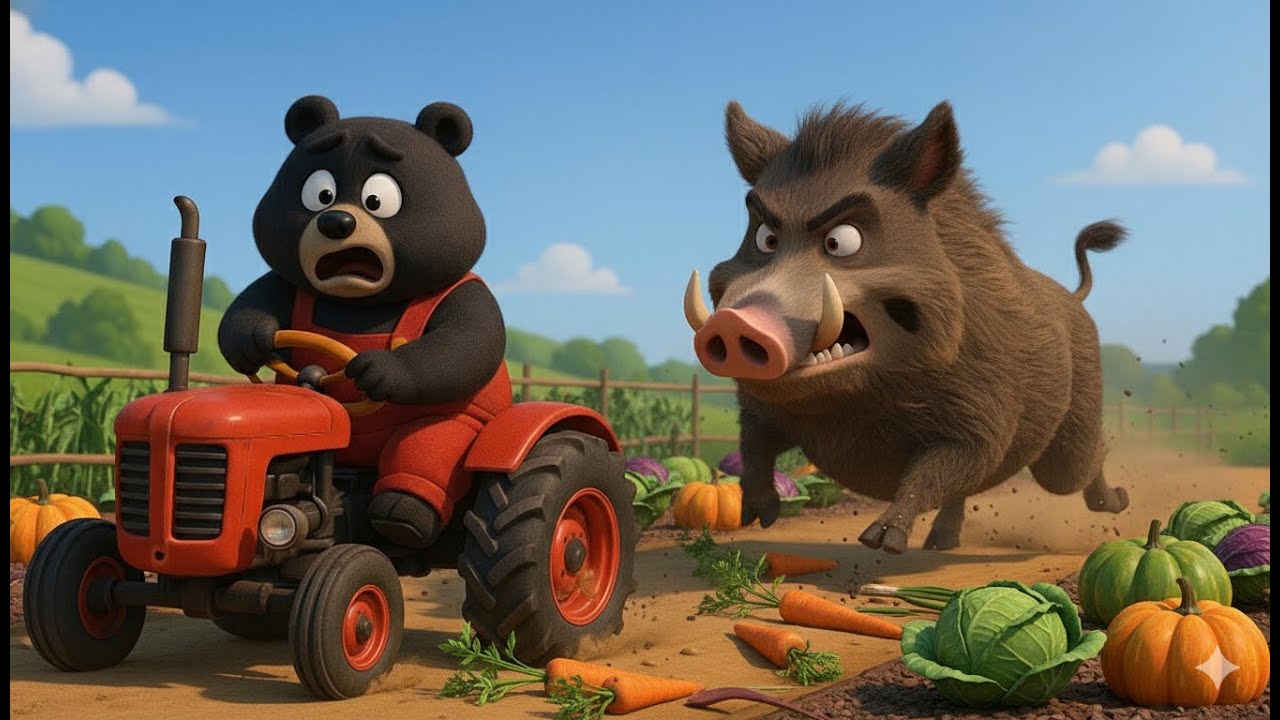 🐗🐗 Wild Boar Attack! Can the Bear Farmer Save His Garden? 🐻🌱| Vehicles Farm Animated