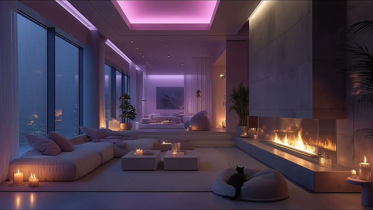 Rainy Night in a Luxury High-Rise 🌧️ Fireplace & Rain on Windows for Deep Sleep (3 Hours)