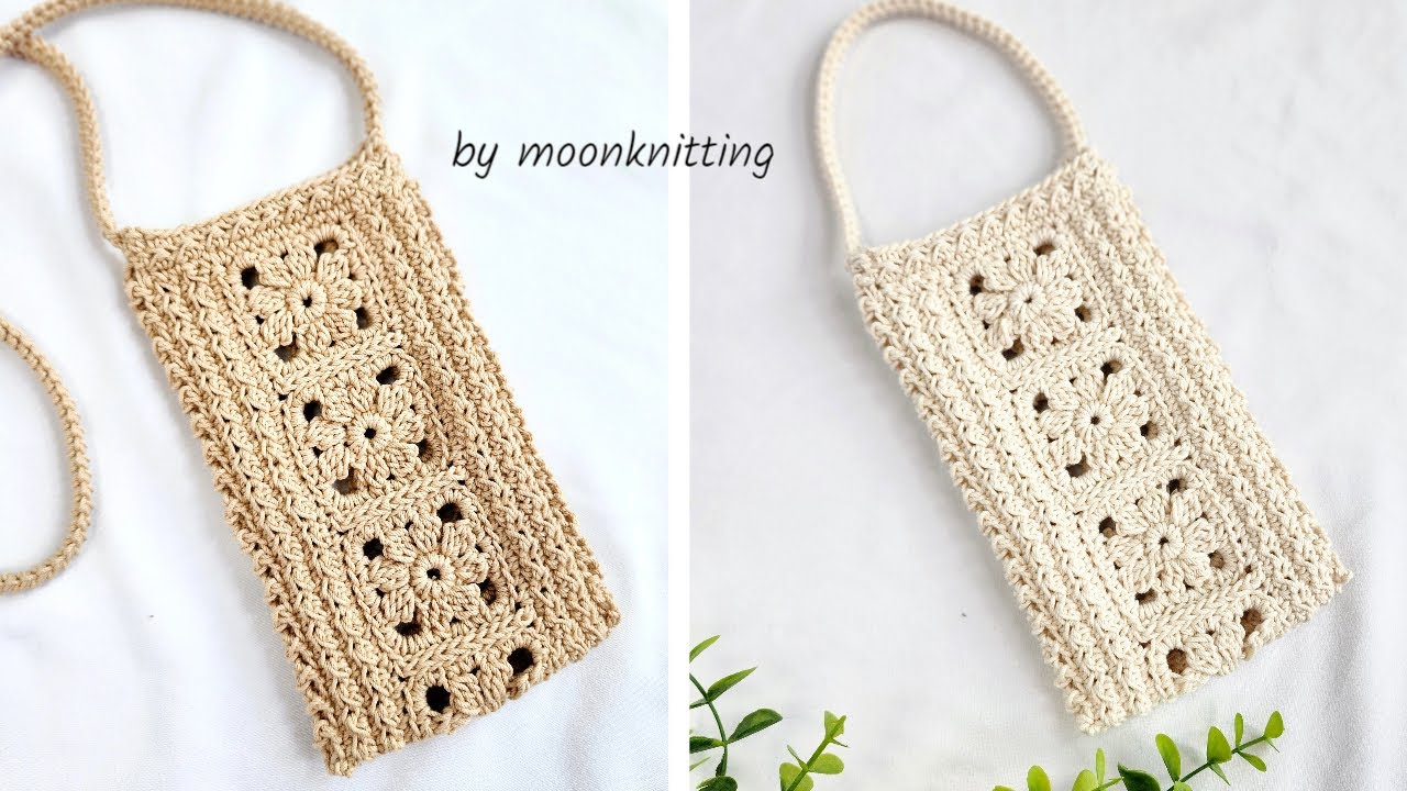 [코바늘 가방]미니 플라워백♡ 작은 모티브로 떠보는 핸드폰 가방 /기호도안 첨부/ 사이즈 조절 가능/모티브백/ crochet bag/moonknitting