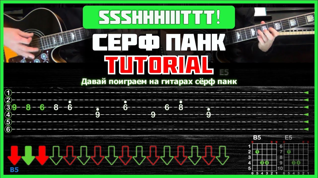 Как играть ssshhhiiittt! - Сёрф Панк На гитаре! Разбор на 2-х гитарах (табы, аккорды и бой)