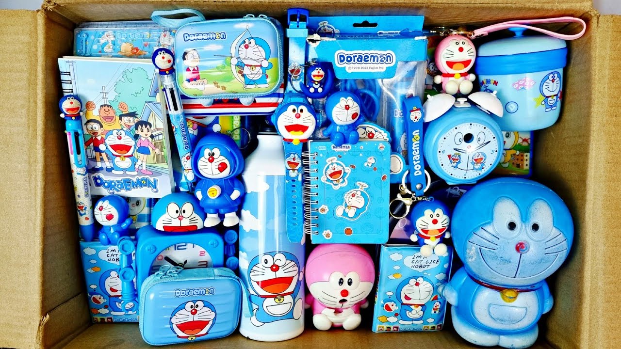 Unboxing Super Doremon stationery Geometry Box, Money Locker, Pencil Box, Sharpener, Pen, Lunchbox