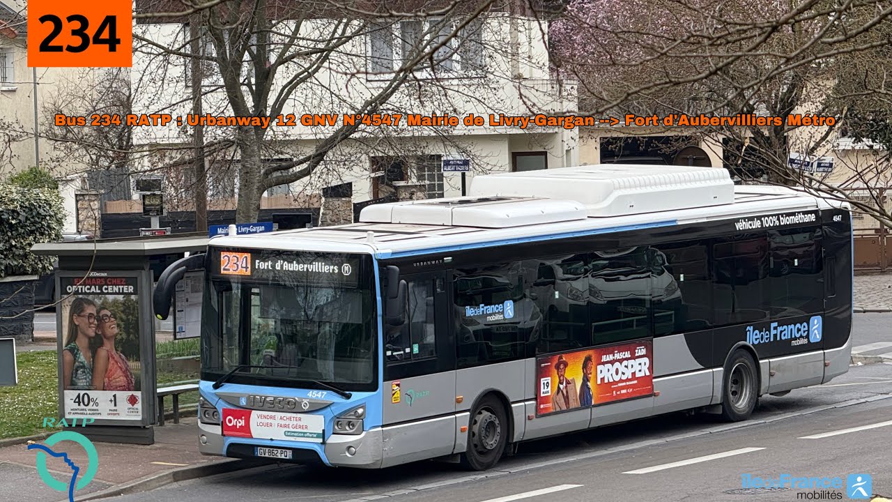 Bus 234 RATP : Urbanway 12 GNV N°4547 Mairie de Livry-Gargan / Fort d’Aubervilliers Métro