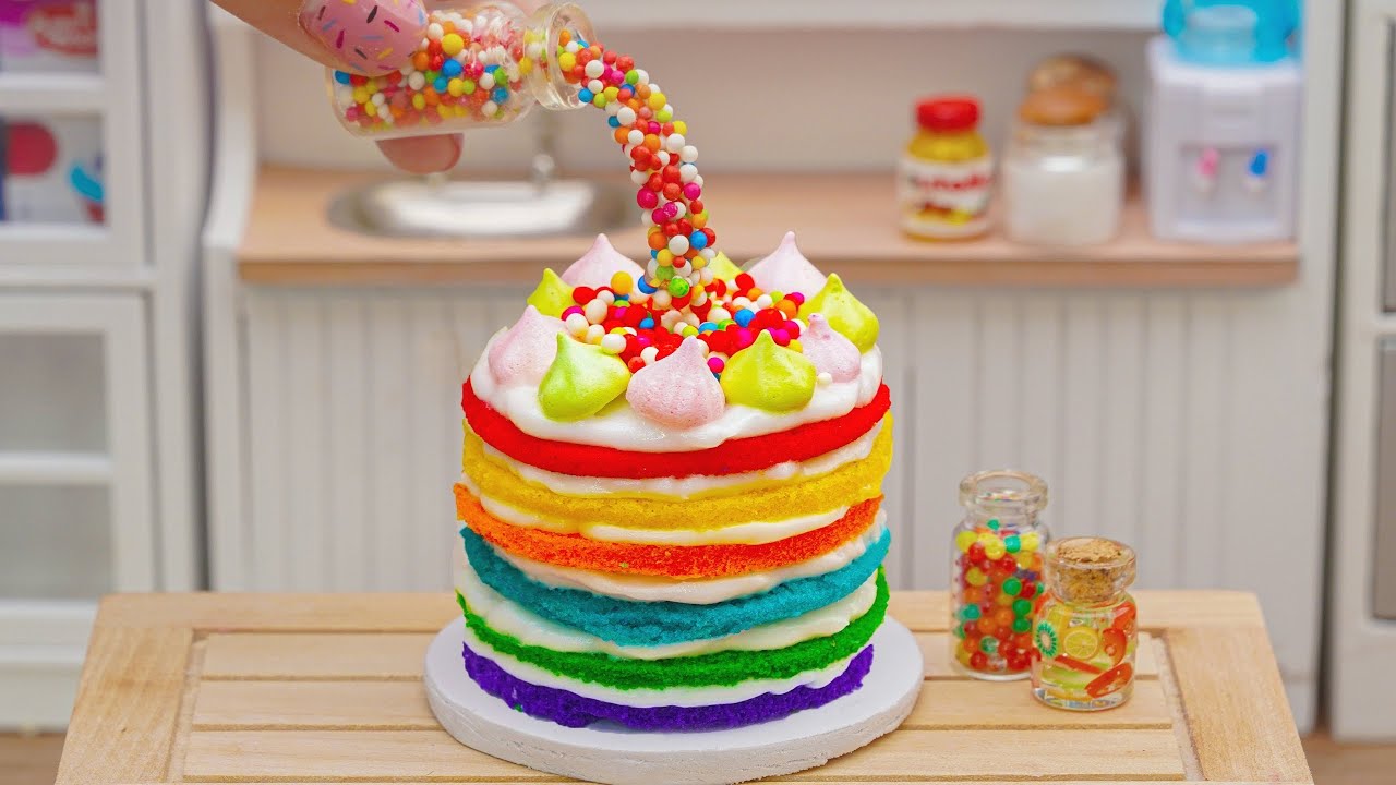 Beautiful Miniature Rainbow Cake Decorating | ASMR Tiny Cake