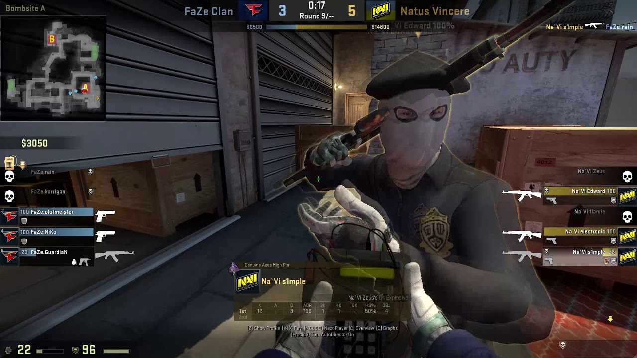 CS:GO POV Demo Na'Vi S1mple (31/9) vs FaZe (de_inferno)