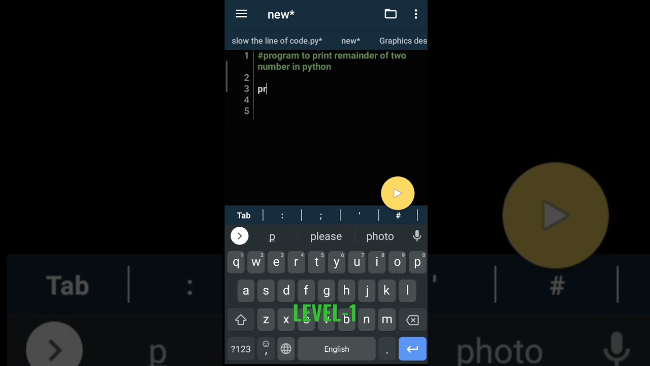 LEVEL-1 | 9. Program to print the remiander or two numbers in Python | Modulous operator