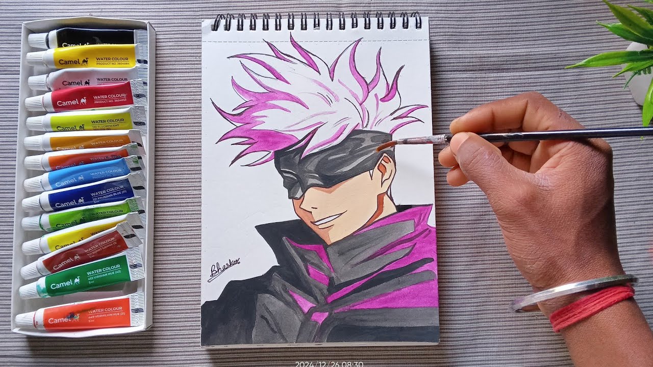 Gojo satoru water colour drawing Gojo satoru colouring drawing with beginners | step by step|