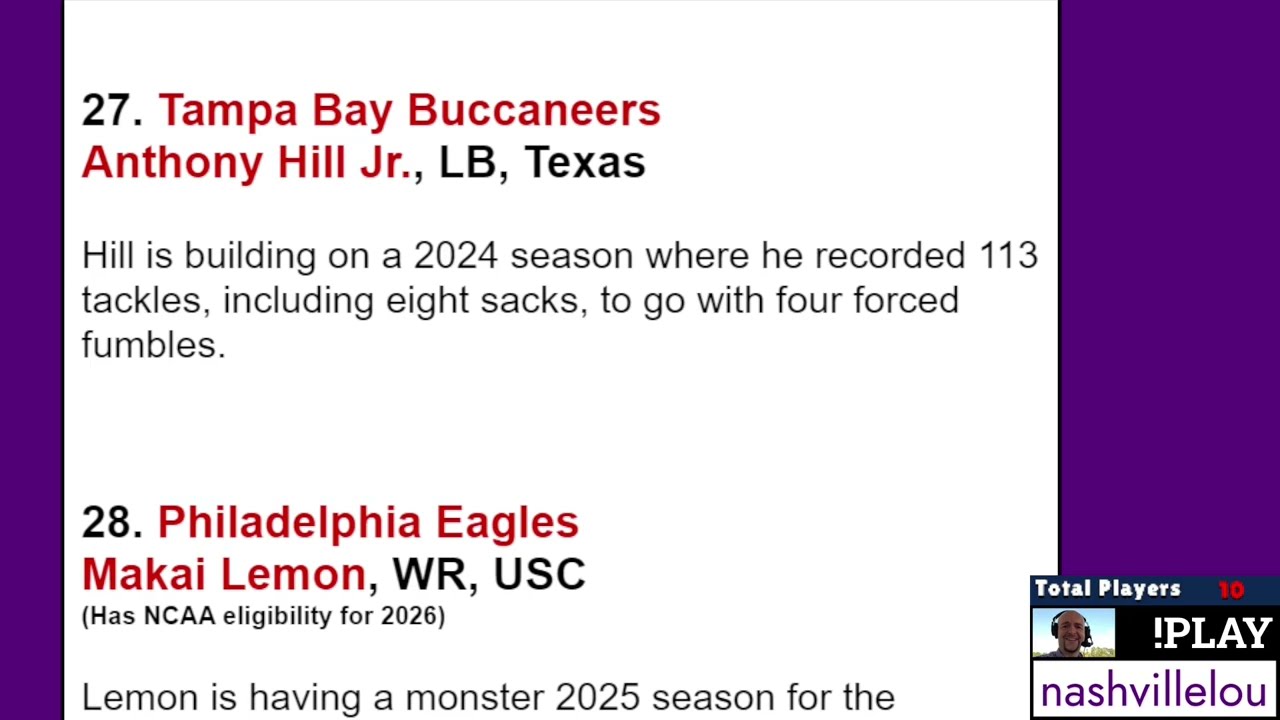 DKDB Update 10/22/25: Lou Pickney's latest 2026 NFL Mock Draft reveal from NashvilleLou Live