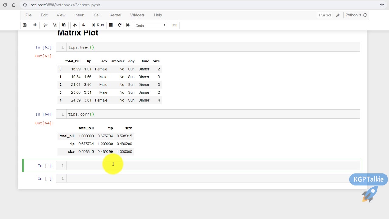 35 Machine Learning in Hindi- Seaborn Heatmap and Matrix plot | KGP Talkie